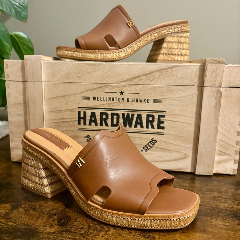 FRANCO SARTO Leather Florence Heeled Sandals cognac for women size 9 NIB